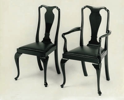 Two of Four Queen Anne style chairs made to enlarge clients' setting